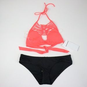 NWT BECCA Coral & Black Bikini - S - L06